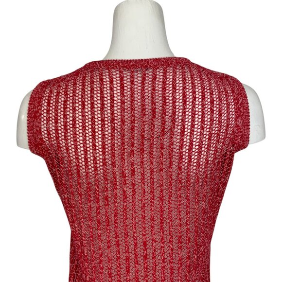 Marco De Vincenzo Sweater Tank Vest 40 US/4 Red Crochet Lace Sleeveless V-Neck - Picture 9 of 13